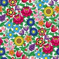 Floral seamless Polish folk art vector pattern - traditional design with flowers and leaves from Zalipie in Poland Royalty Free Stock Photo
