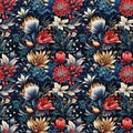 Floral Seamless Texture Pattern With Beautiful Flowers On Black Background For Carpet And Fabric Decor