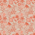 Floral Seamless Texture with a Strawberry. Bright background, su