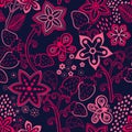 Floral Seamless Texture with a Strawberry. Bright background, su