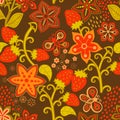 Floral Seamless Texture with a Strawberry. Bright background, su