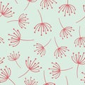 Floral seamless vector background. Abstract red wildflowers. Scandinavian style. Abstract Dandelion flowers pattern on blue. Great Royalty Free Stock Photo