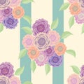 Floral seamless vector pattern background. Bouquets of scabious flower illustration. Meadow flora on vertical striped