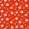 Floral seamless vector pattern. Hand drawn sketched flowers retro red dotted texture.