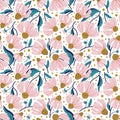 Floral seamless vector pattern with pink wildflower. Pink floral background for textile, fabric wallpaper, surface, scrapbooking