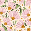 Floral seamless vector pattern with pink wildflower. Pink floral background for textile, fabric wallpaper, surface, scrapbooking