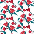 Floral seamless vector pattern. Red flowers alstromeria. Vintage banner.