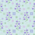 Floral seamless vintage pattern.Stylized silhouettes of flowers and a branch on a light blue background