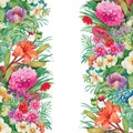 Floral Seamless Watercolor Pattern with Roses and Wildflowers