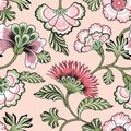 Floral seamlessl pattern. Ornamental backdrop design with fantastic flowers and leaves. Flourish tiled background