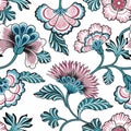 Floral seamlessl pattern. Ornamental backdrop design with fantastic flowers and leaves. Flourish tiled background