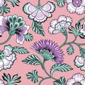 Floral seamlessl pattern. Ornamental backdrop design with fantastic flowers and leaves. Flourish tiled background