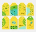 Floral seasonal with sketched dandelion green yellow tag set