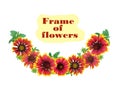 Floral semi-oval frame of red and yellow Gaillardia flowers