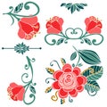 Colorful floral collection of pink, green, gold cute design elements. Royalty Free Stock Photo