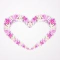 Floral shape of heart with pink lily. Beautiful postcard with floral pattern. A symbol of love on a greeting card.