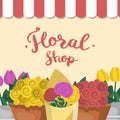 Floral shop banner with flower bouquets