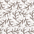 Floral simple autumn branch seamless pattern, hand drawn doodle elements vector brown background for textile fabric Royalty Free Stock Photo