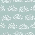 Floral simple seamless pattern with grass plants. Vector pastel blue background.