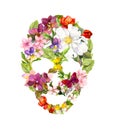 Floral skull with flowers. Watercolor Royalty Free Stock Photo