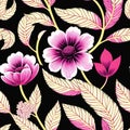 floral skull Seamless Repeat Pattern Design pink and black for textile design fabric printing Generative AI Royalty Free Stock Photo