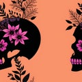 floral skull Seamless Repeat Pattern Design pink and black for textile design fabric printing Generative AI Royalty Free Stock Photo