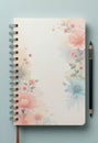Floral Spiral Notebook with Pencil - Elegant Design for Journaling and Note-Taking Royalty Free Stock Photo