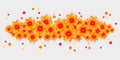 Floral spring border of flowers and leaves of yellow, orange, pink color on white background. Vector illustration for decoration Royalty Free Stock Photo