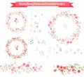 Floral spring elements with cute bunches of tulips and roses. Endless horizontal pattern brushes.