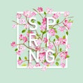 Floral Spring Graphic Design with Cherry Blossom Flowers for T-shirt, Fashion Prints