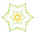 Floral spring pattern with chamomile and mimosa in kaleidoscope