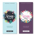 Floral spring quote vertical banners. Two vertical banners with lettering on the theme of spring sale framed with Royalty Free Stock Photo