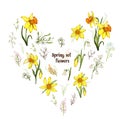 Floral spring set. realistic, hand-drawn elements, bouquets. flowers daffodil, Lily of the valley, bell for advertising, Royalty Free Stock Photo