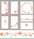 Floral spring templates with cute bunches of fancy orange flowers.