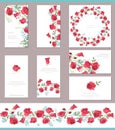 Floral spring templates with cute bunches of red roses. Endless horizontal pattern brush.