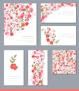 Floral spring templates with cute bunches of red roses and other flowers.