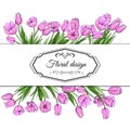 Floral spring templates of hand drawn pink tulips. Elements for romantic and easter design, announcements, greeting cards,posters