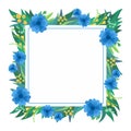 Floral square empty frame flat vector template. Royalty Free Stock Photo