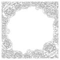Floral square frame. Elegant flowers, roses, peonies vector. Decorative wedding card background template. graphic illustration