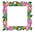 Floral Square Frame with pink wild rose, rose hip, dog rose, green and yellow leaves., hand drawn watercolor frame isolated on Royalty Free Stock Photo