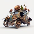 Vintage Retro Steampuk Car Florals , Isolated on White Background - Generative AI Royalty Free Stock Photo