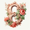 Floral Style Nine Digit Number 8 - 3d Illustration With Rococo Portraitures