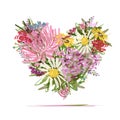 Floral summer bouquet, heart shape for your design Royalty Free Stock Photo