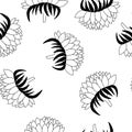 Floral summer seamless pattern with black  sunflowers silhouette on white background. Cartoon style. Design for fabric, textile, Royalty Free Stock Photo