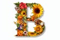 Floral and Sunflower Colorful Photorealistic Letter B,Ai generative