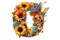 Floral and Sunflower Colorful Photorealistic Letter O ,Ai generative