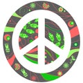 Floral and swirls colorful abstract vector peace sign. Vivid image in hippy style