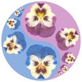 Floral symbol Yin-Yang. Violet, viola. Geometric pattern of Yin-Yang symbol, from plants on colored background in oriental style.