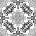 Floral symmetrical black and white greek vector seamless pattern. Abstract decorative ornamental background. Hand drawn