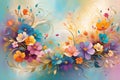 Floral Symphony: Abstract Art Featuring Numerous Flowers, Swirling Colors Merging with Floral Silhouettes in a Dynamic Background